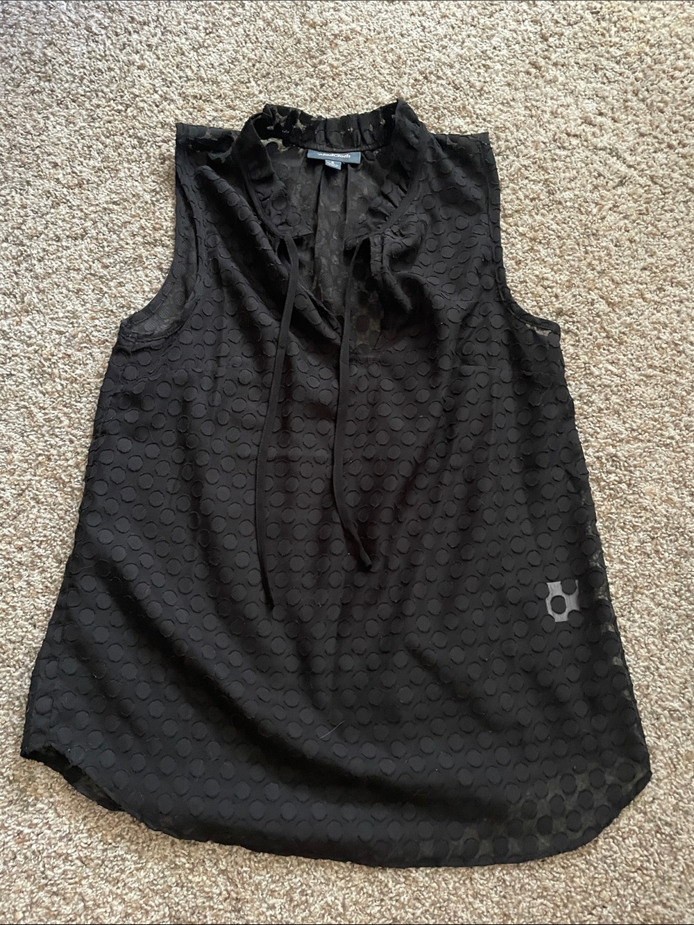 ModCloth Sheer Sleeveless Black Swiss Dot Tie-Neck Blouse size S